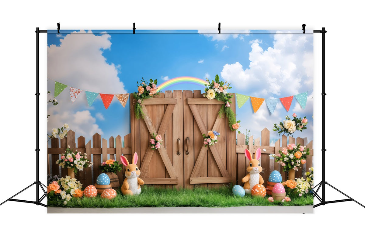Easter Sunday Backdrops Bunny Garden Rainbow Celebration Backdrop BRP1
