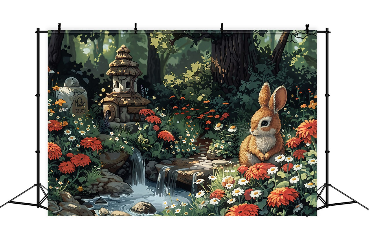 Photo Backdrops For Easter Forest Stream Rabbit Backdrop BRP1-302