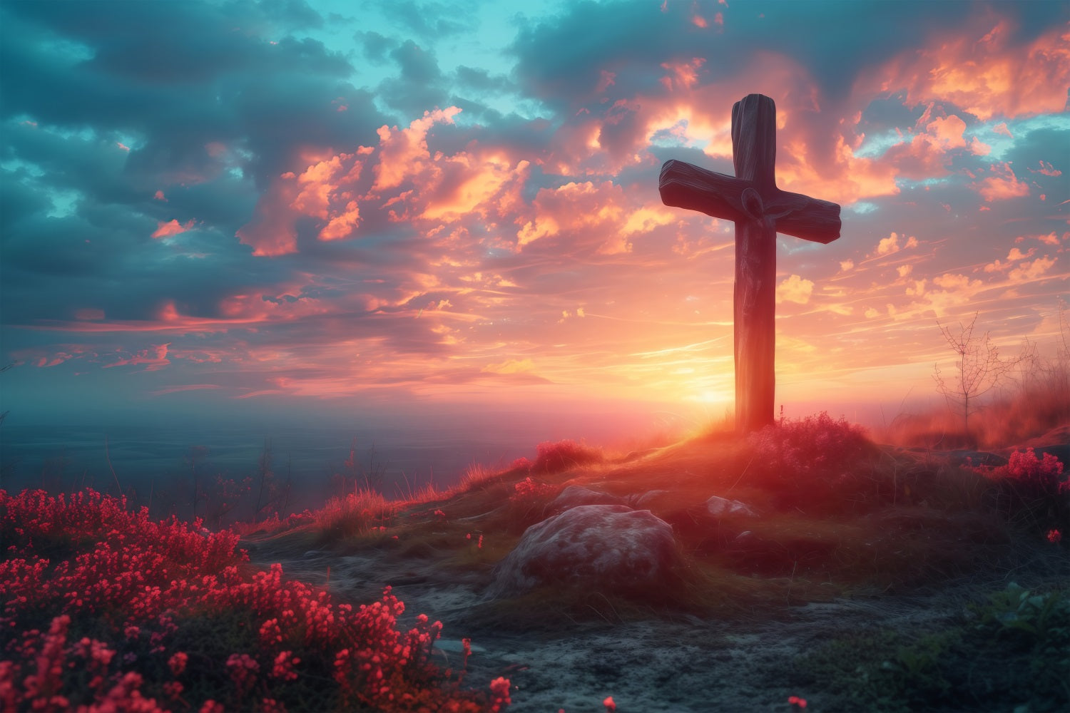 Easter Photo Backdrops Twilight Glow Hill Cross Backdrop BRP1-310