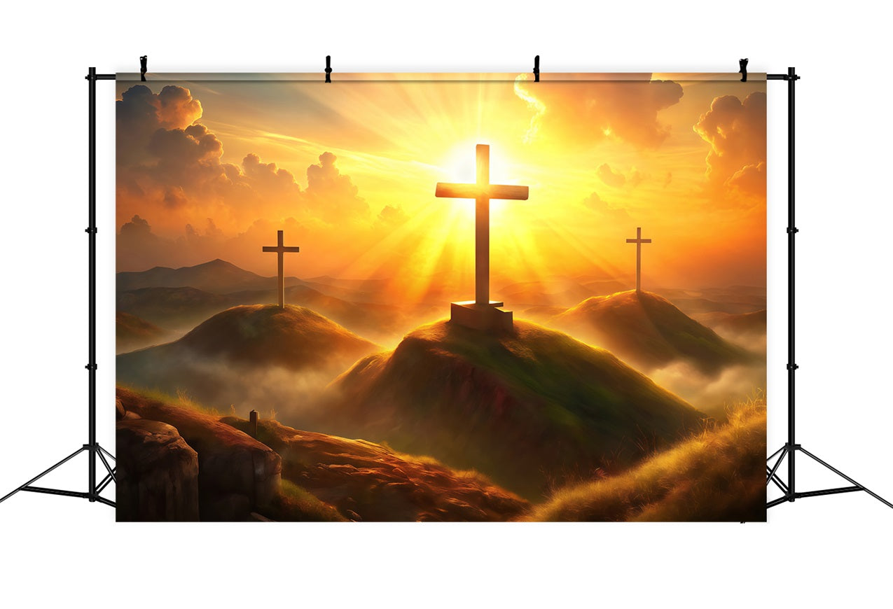 Easter Photography Backdrops Faithful Crosses Rolling Hills Backdrop BRP1-311