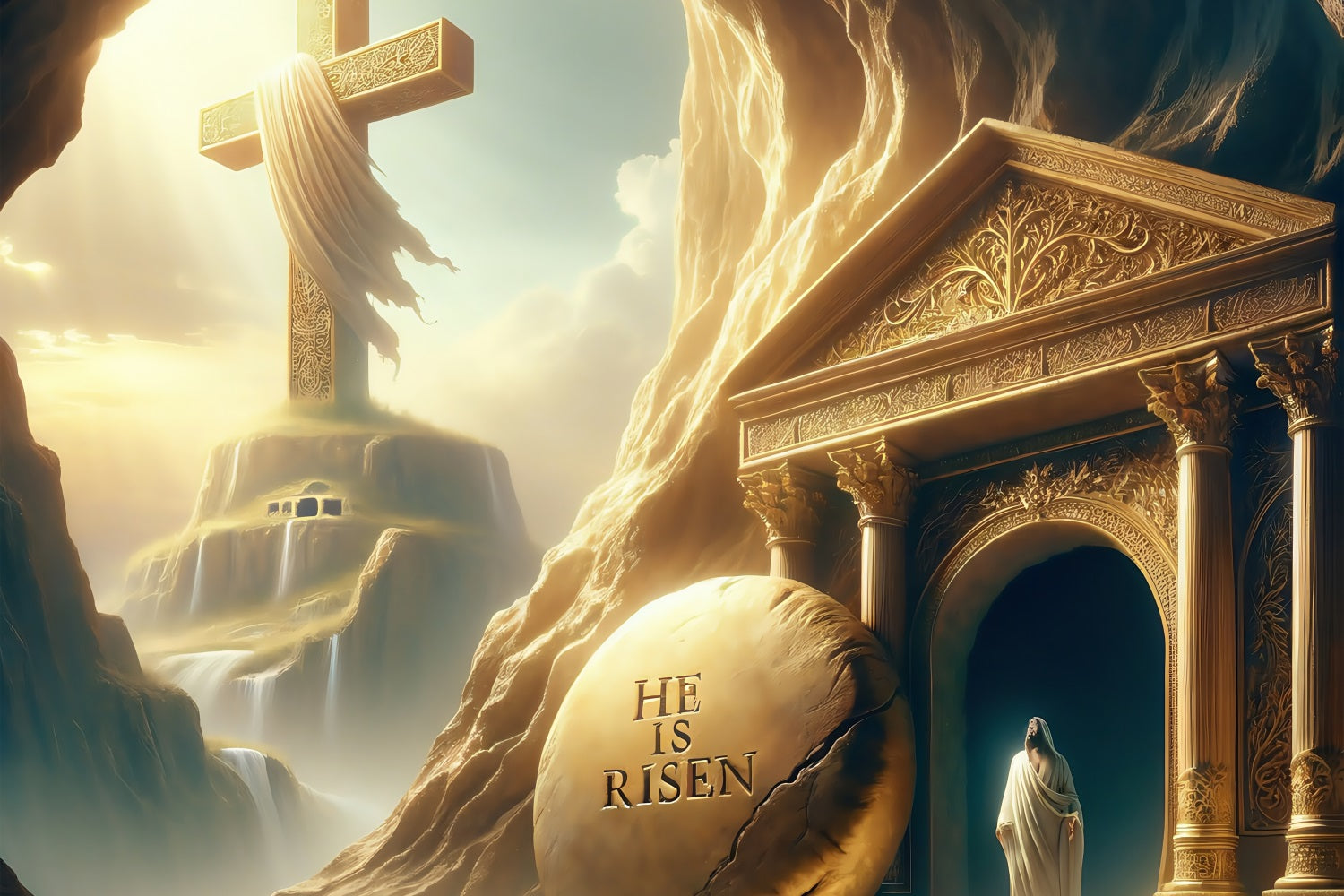 Easter Backdrops Pictures Heavenly Resurrection Gold Light Backdrop BRP1-314