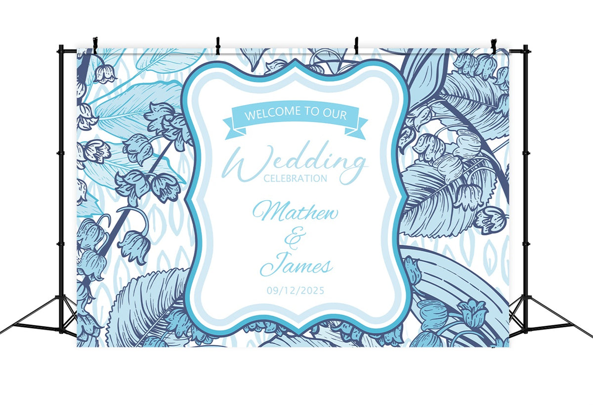 Custom Photo Backdrop Personalized Photo Backdrop Wedding White Blue Floral Backdrop BRP1-41
