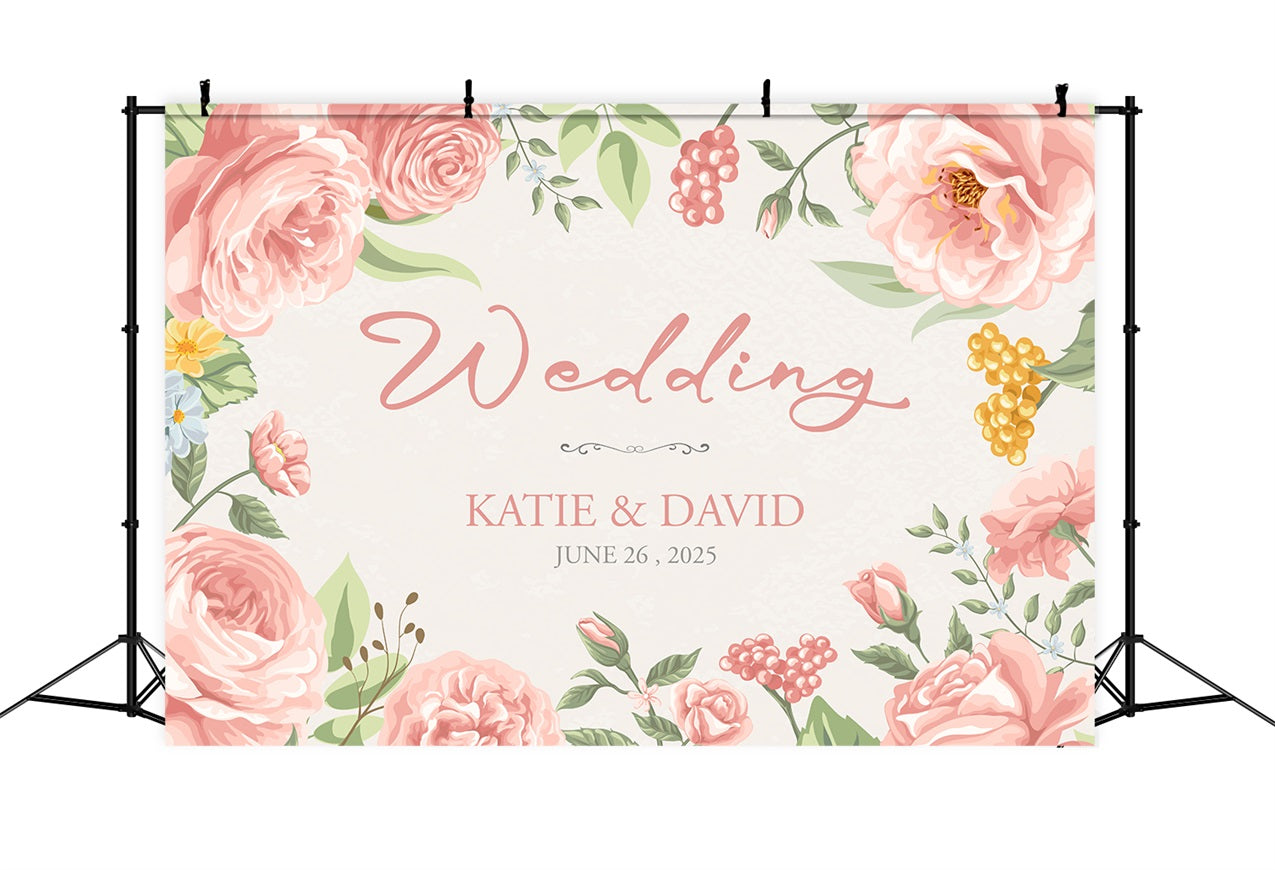 Personalized Backdrop For Wedding Pink Rosette Design Backdrop BRP1-41