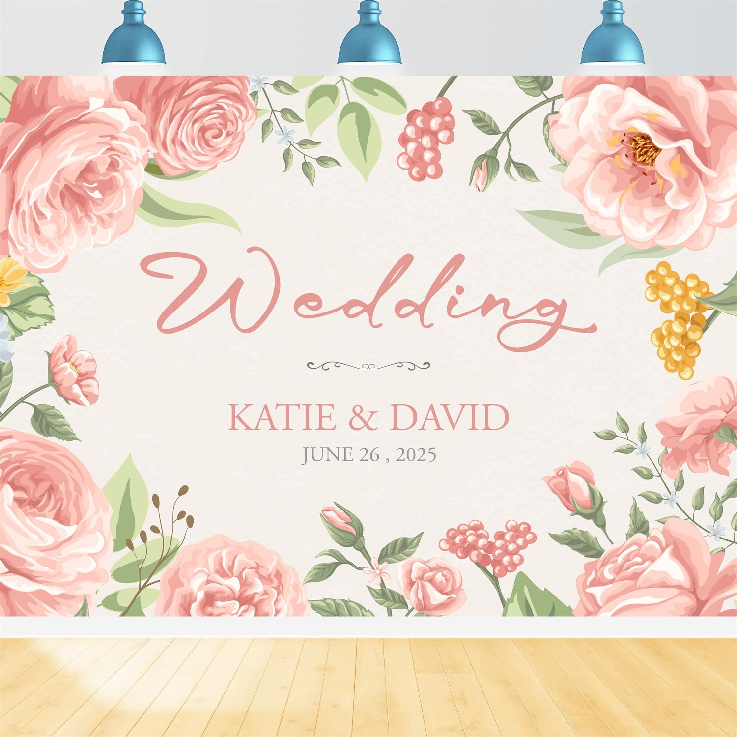 Personalized Backdrop For Wedding Pink Rosette Design Backdrop BRP1-41