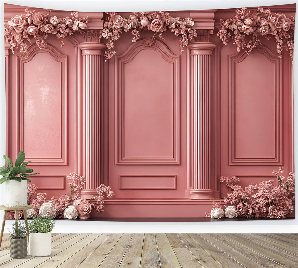 Backdrop Collums Boudoir Photo Backdrops Ornate Pink Columns Flower Backdrop BRP1-442