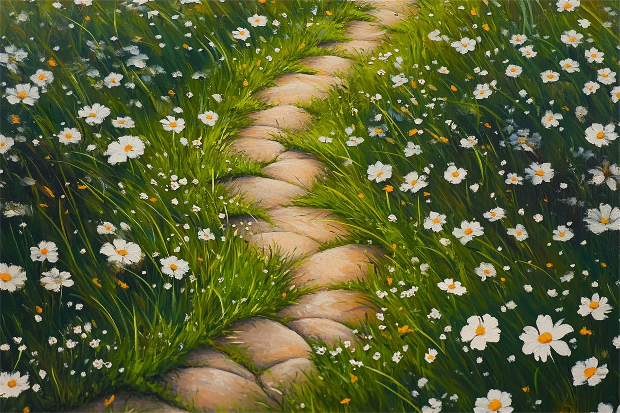 Walk Backdrop Photography Backdrop Floors Daisies Grass Stone Walk Backdrop BRP1-48