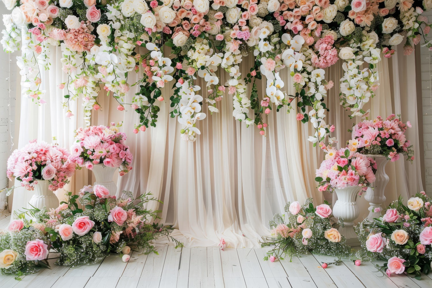 Big Roses Backdrop Floral Backdrop Romantic Pink Rose Orchids Backdrop BRP1-504