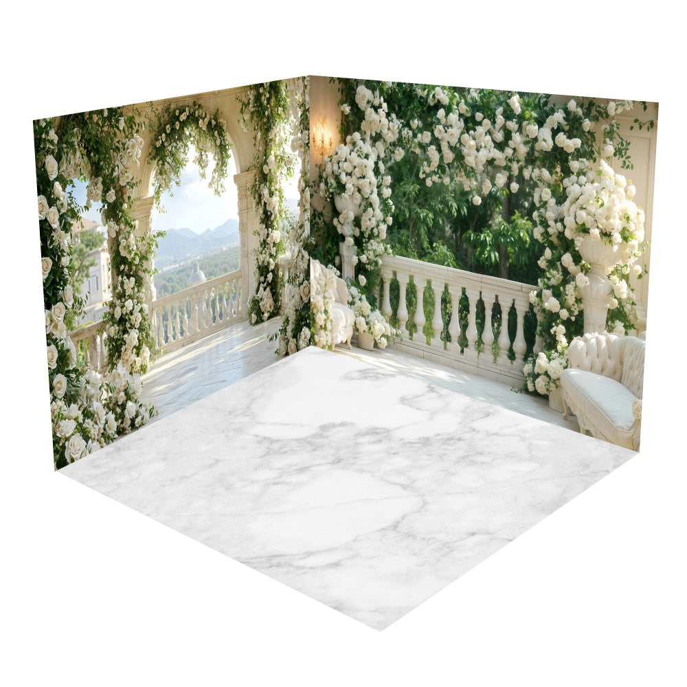 Back Drop Room Valentine's Day White Rose Balcony Backdrop Room Set BRP1-70