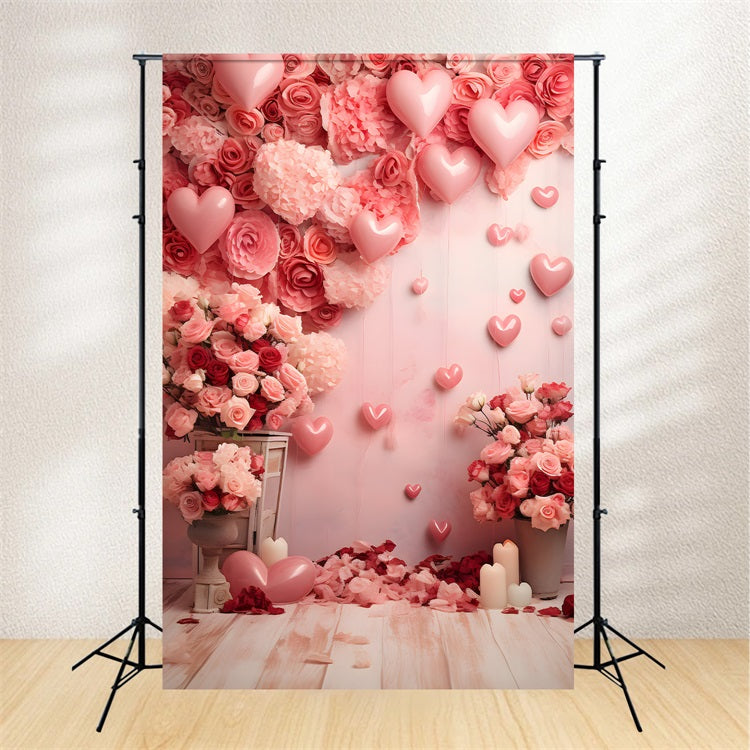 Backdrops Valentines Romantic Pink Balloon Floral Backdrop BRP1-80
