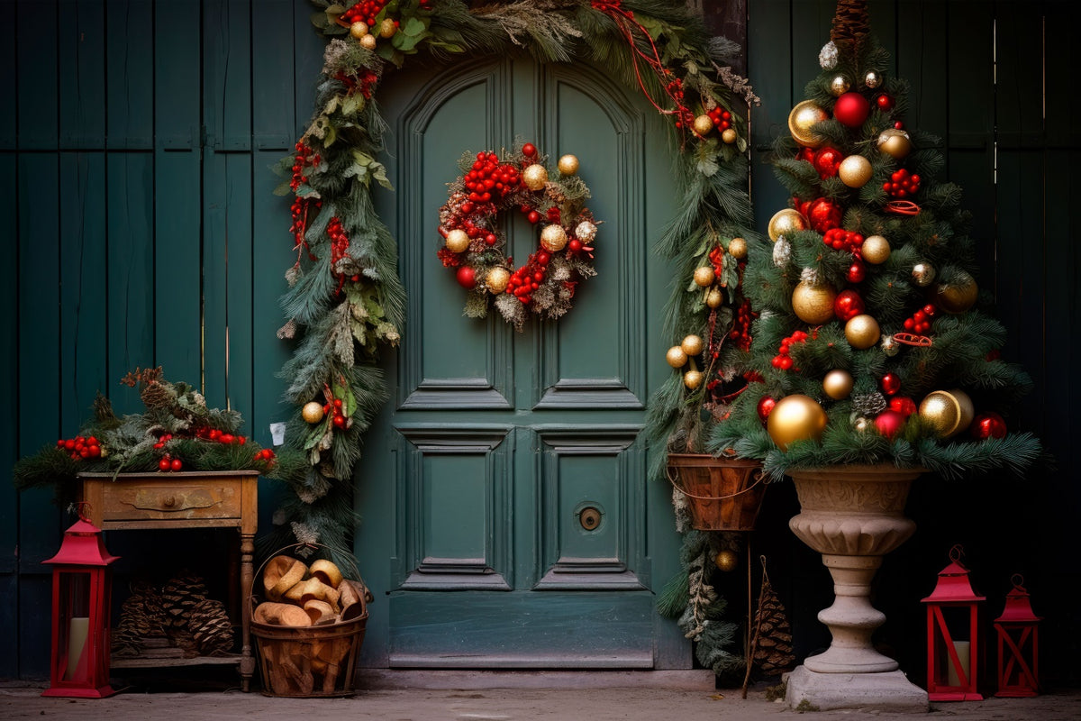 クリスマス bg Christmas Backdrops Green Doorway Backdrop BRP10-136