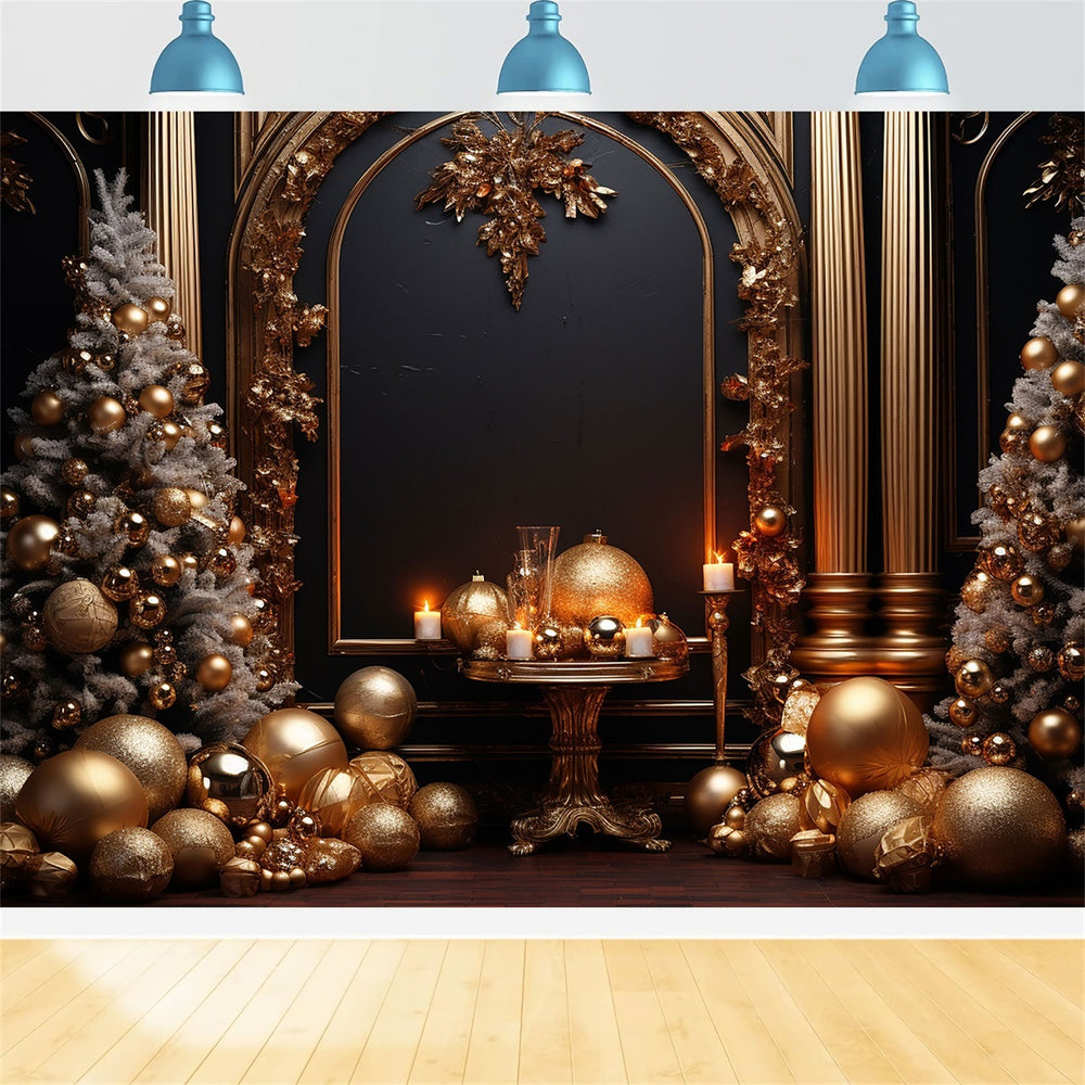 Photography Christmas Backdrops Gold White Ornaments Backdrop BRP10-13