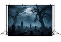 Halloween Photo Backdrop Foggy Graveyard Twisted Trees Backdrop BRP10-