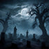 Halloween Photo Backdrop Foggy Graveyard Twisted Trees Backdrop BRP10-