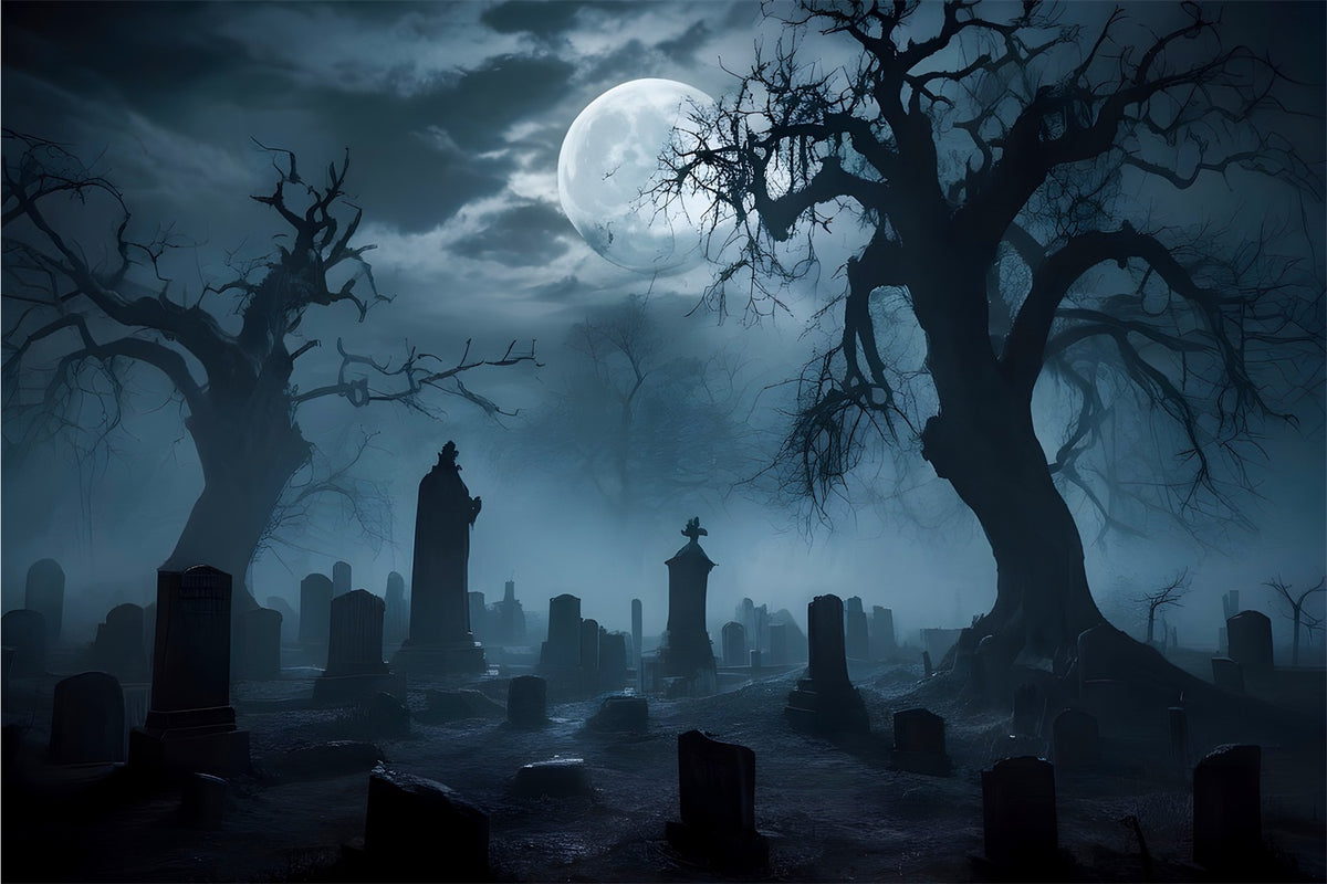 Gloomy Graveyard Forest Circle Halloween Backdrop