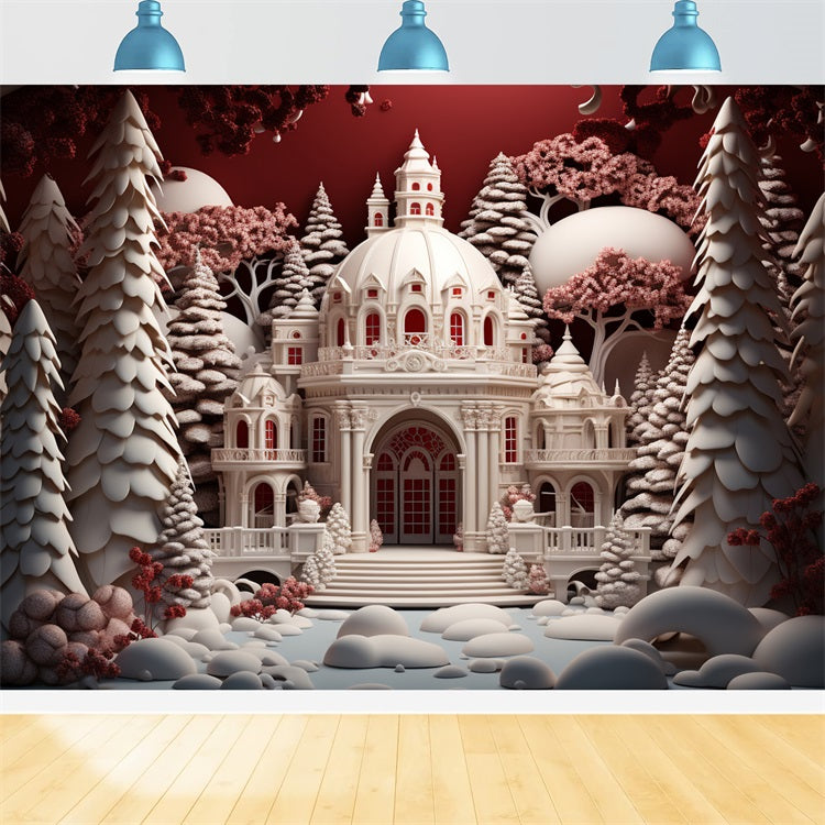 Winter Fairy Tale Castle Amid Snowy Forest Backdrop BRP10-24