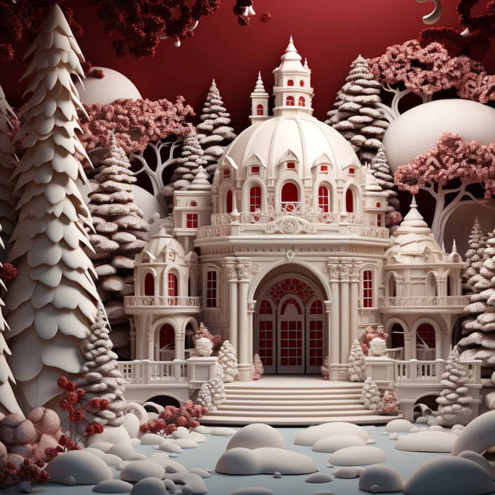 Winter Fairy Tale Castle Amid Snowy Forest Backdrop BRP10-24