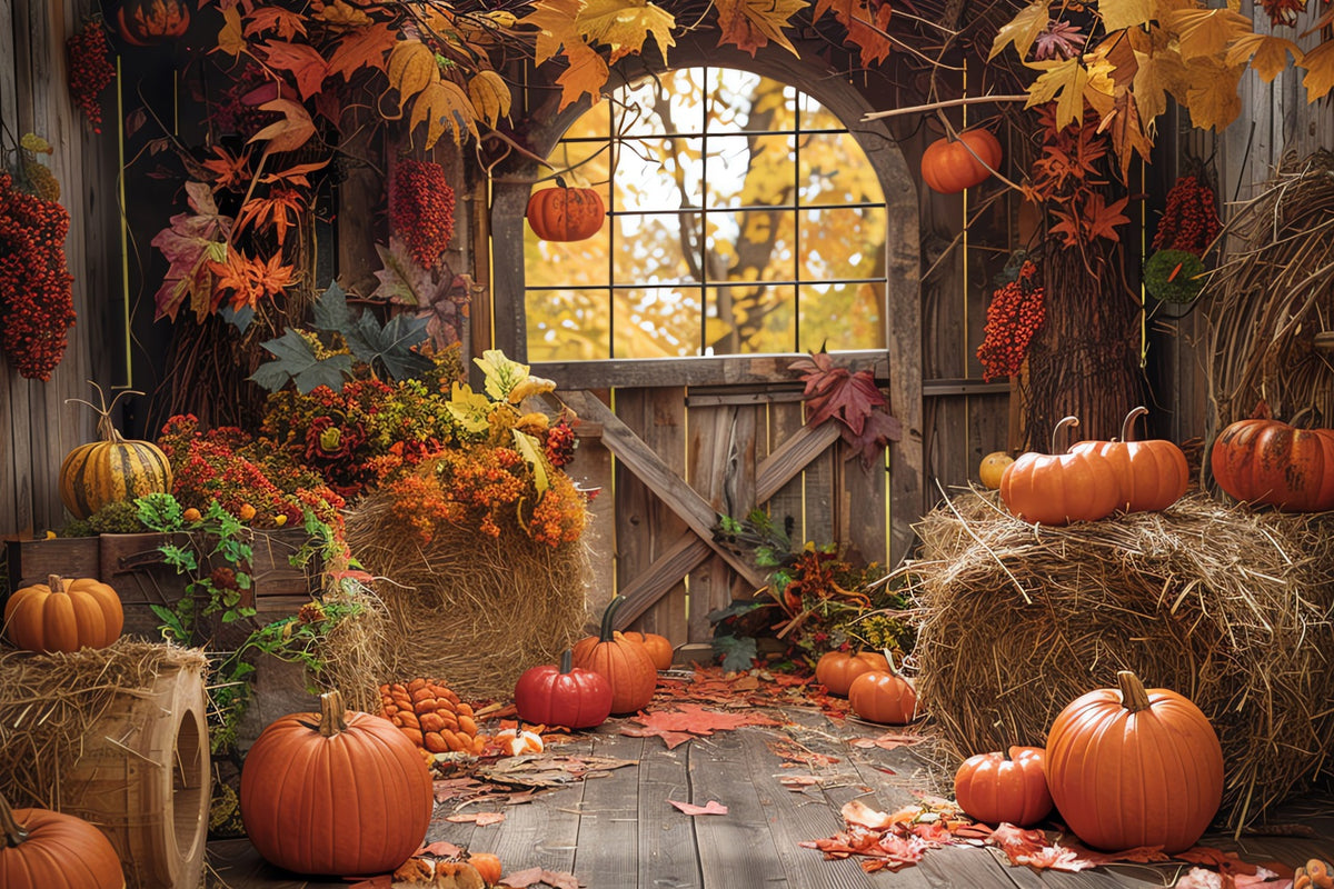 Rustic Fall Backdrop Rustic Fall Backdrop Barn Haystack Pumpkins Backdrop BRP10-255