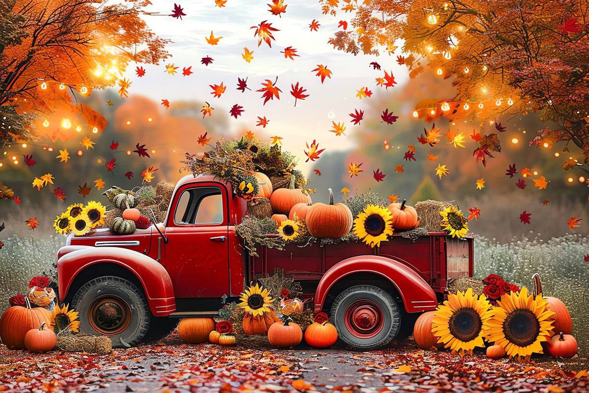 【自主制作盤 DVD】TRiDENT / AUTUMN COLLECTION Autumn Backdrop Red Truck Sunflowers Pumpkins Backdrop BRP10-256