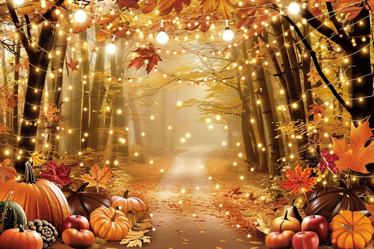Fall Backdrop Autumn Forest Backdrop Pumpkins Leaves Lighted Backdrop BRP10-261
