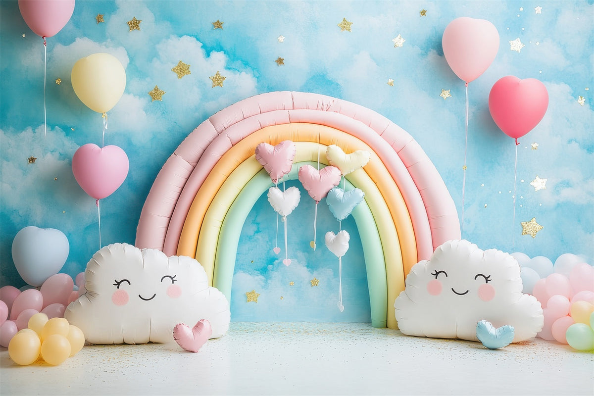 Birthday Party Backdrop Clouds Balloons Rainbow Arch Backdrop BRP10-32
