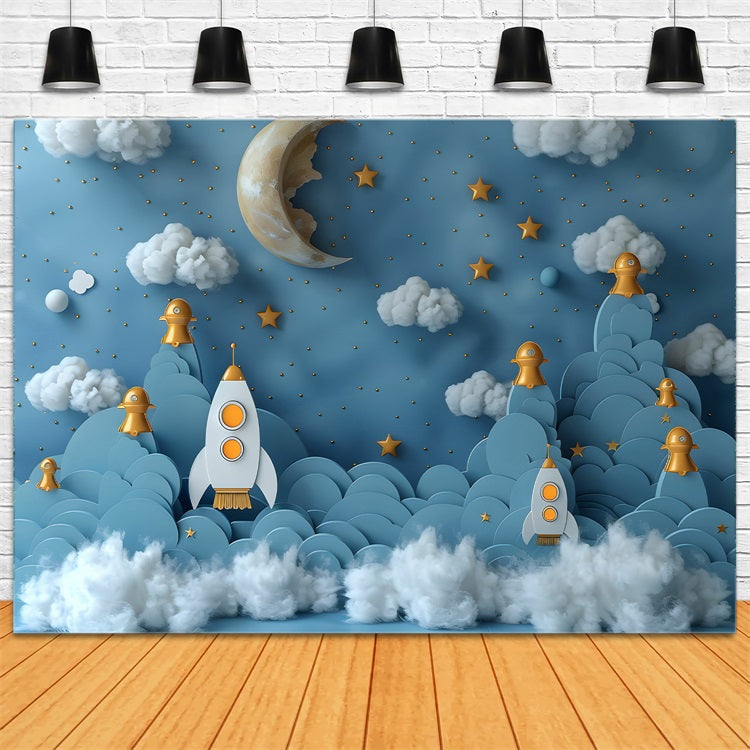 Birthday Photoshoot Backdrop Space Exploration Rockets Backdrop BRP10-325