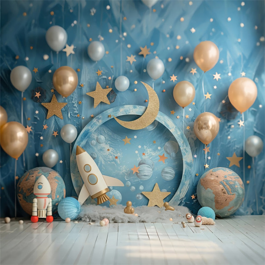 Nasa Party Backdrop Backdrops Birthday Space Rocket Moon Party Backdrop BRP10-335