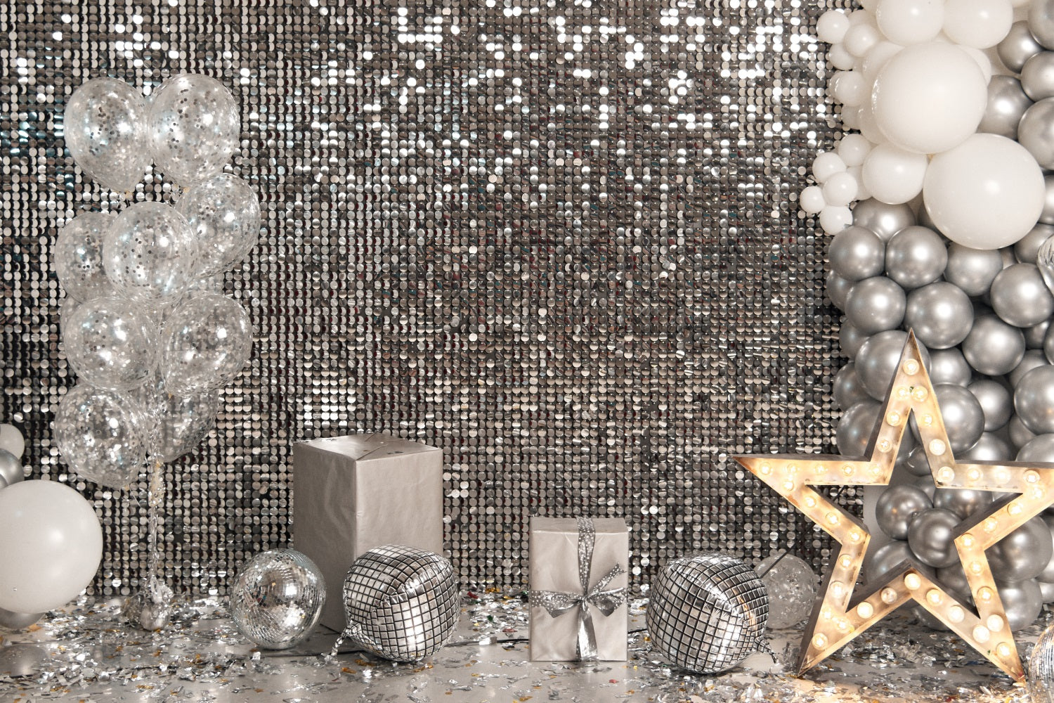 Boxes Backdrops Backdrop Ideas Birthday Silver Sequin Gift Boxes Backdrop BRP10-383