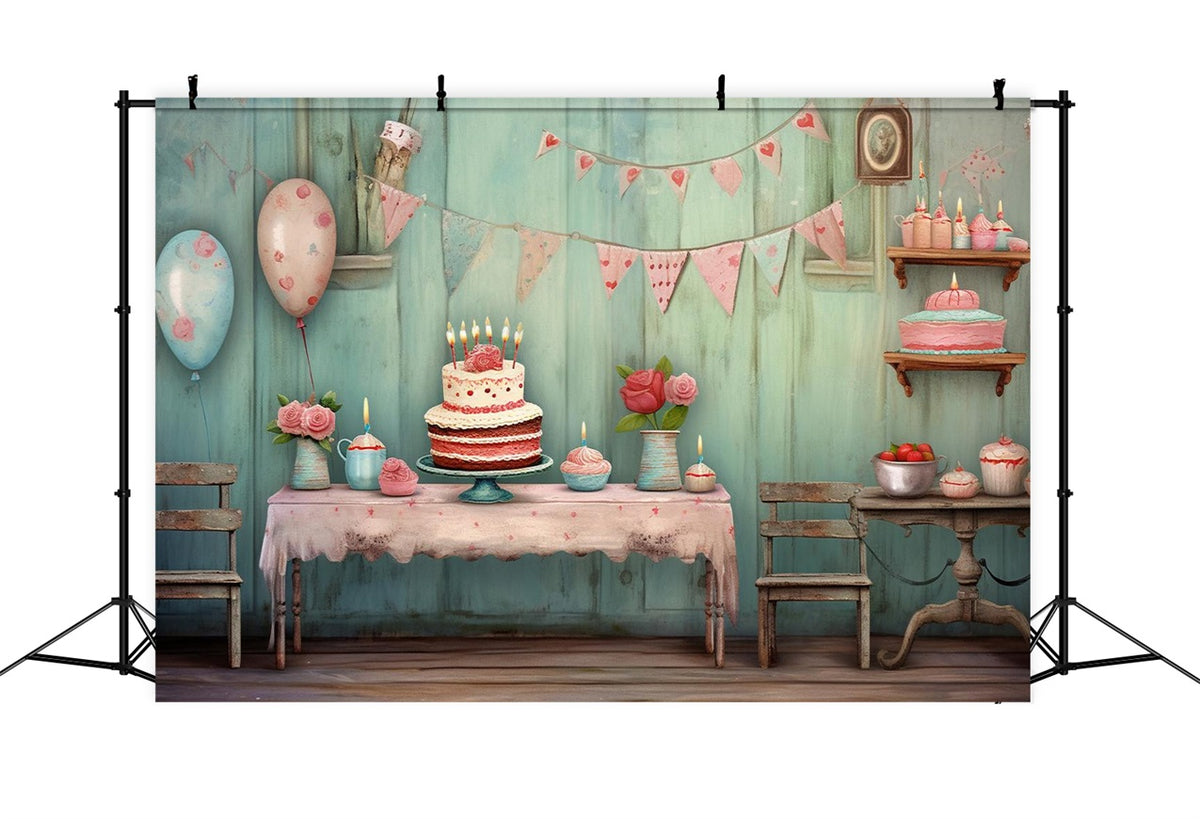 Cake Making Activity Backdrop Birthday Photo Backdrop Cake Table Bunting Backdrop BRP10-396