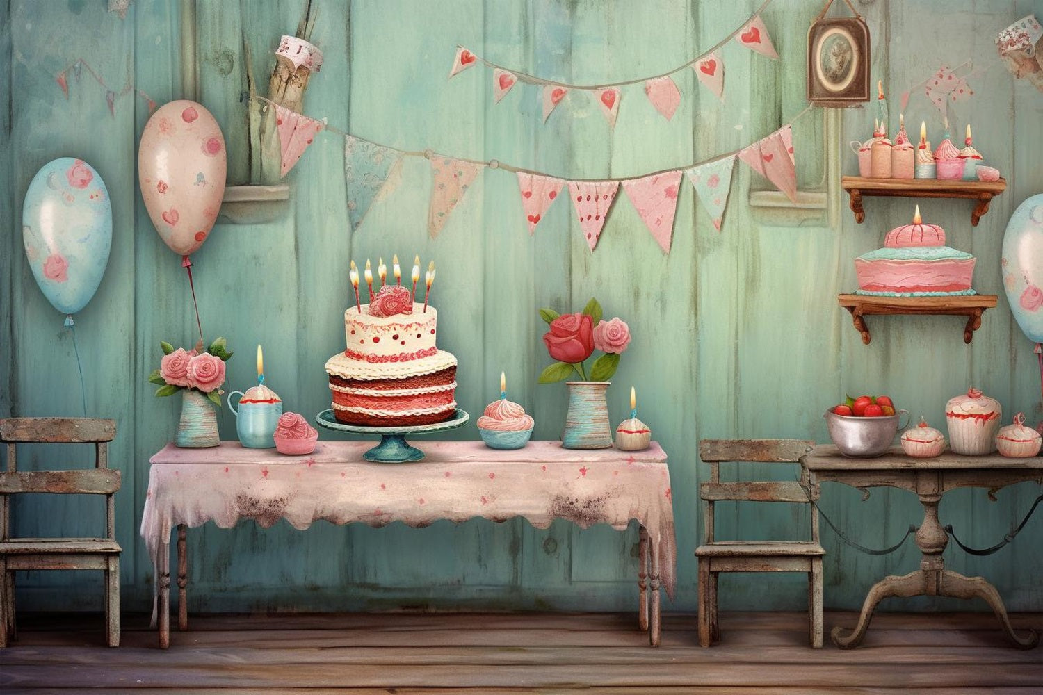 Cake Making Activity Backdrop Birthday Photo Backdrop Cake Table Bunting Backdrop BRP10-396
