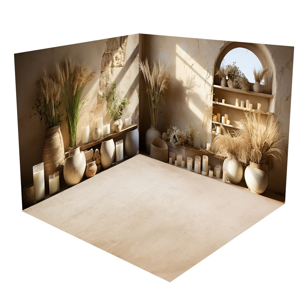 Back Drop Room Boho Vases Dried Flowers Decor Backdrop Room Set BRP10-415