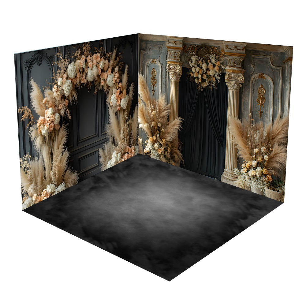 Back Drop Room Boho Columns Floral Arch Backdrop Room Set BRP10-424