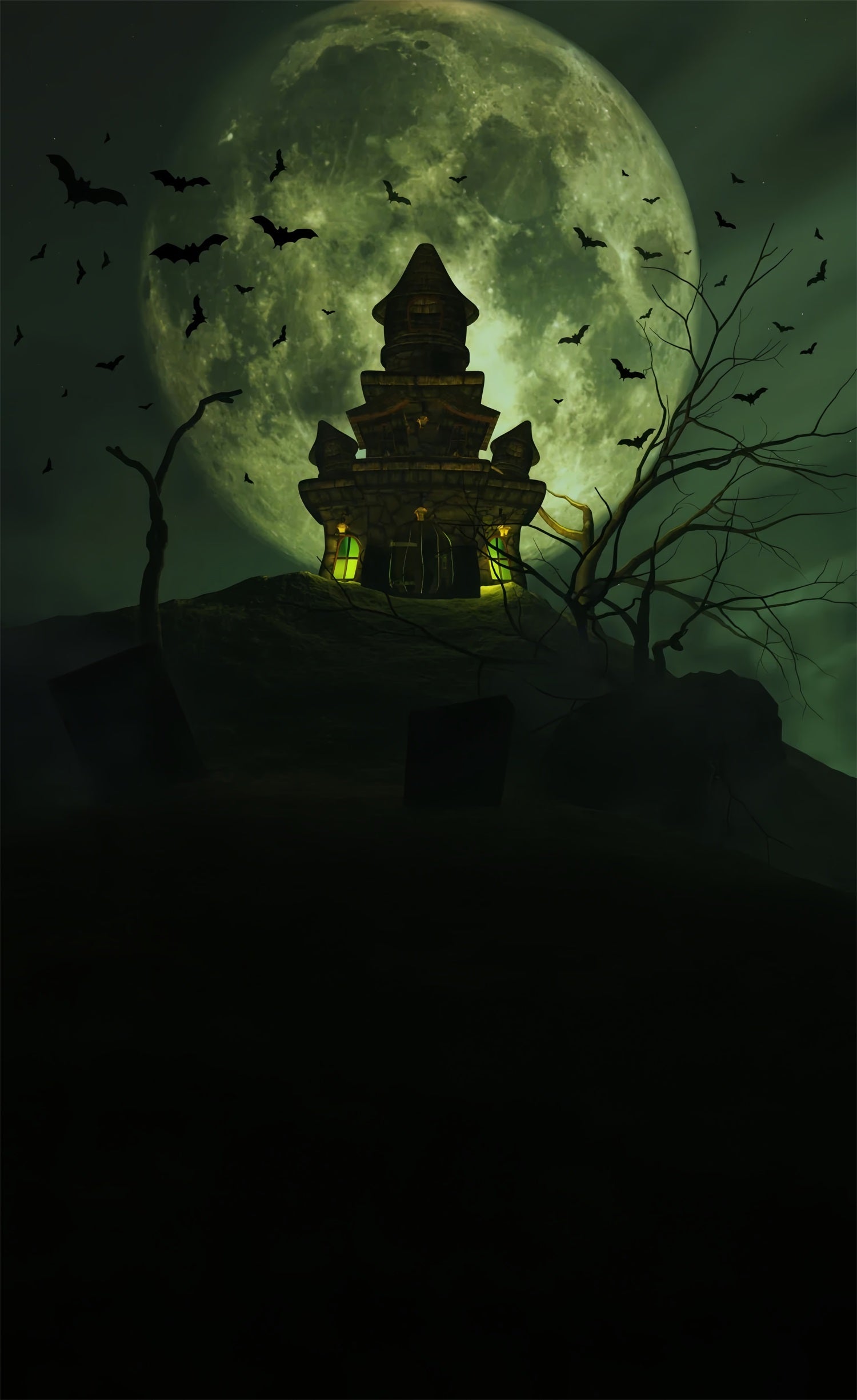 Halloween Night Sweep Spooky Tower Moon Backdrop BRP10-509