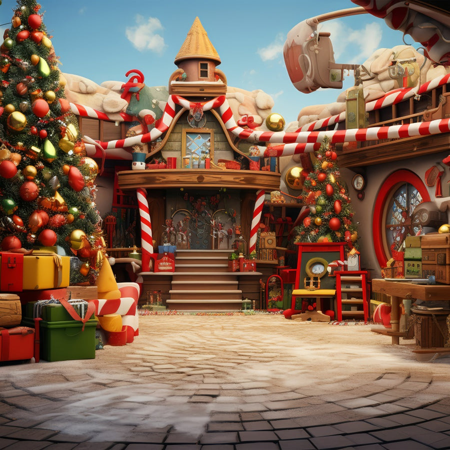 Christmas Photography Backdrop Santa's Workshop Preparation Backdrop B