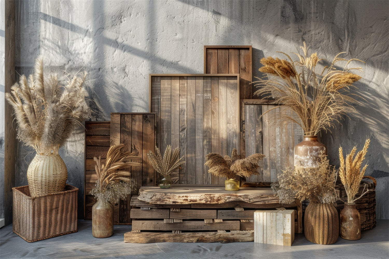 Vintage Wooden Crates Floral Boho Backdrop BRP10 84 Vintage wooden crates floral boho backdrop brp10 84
