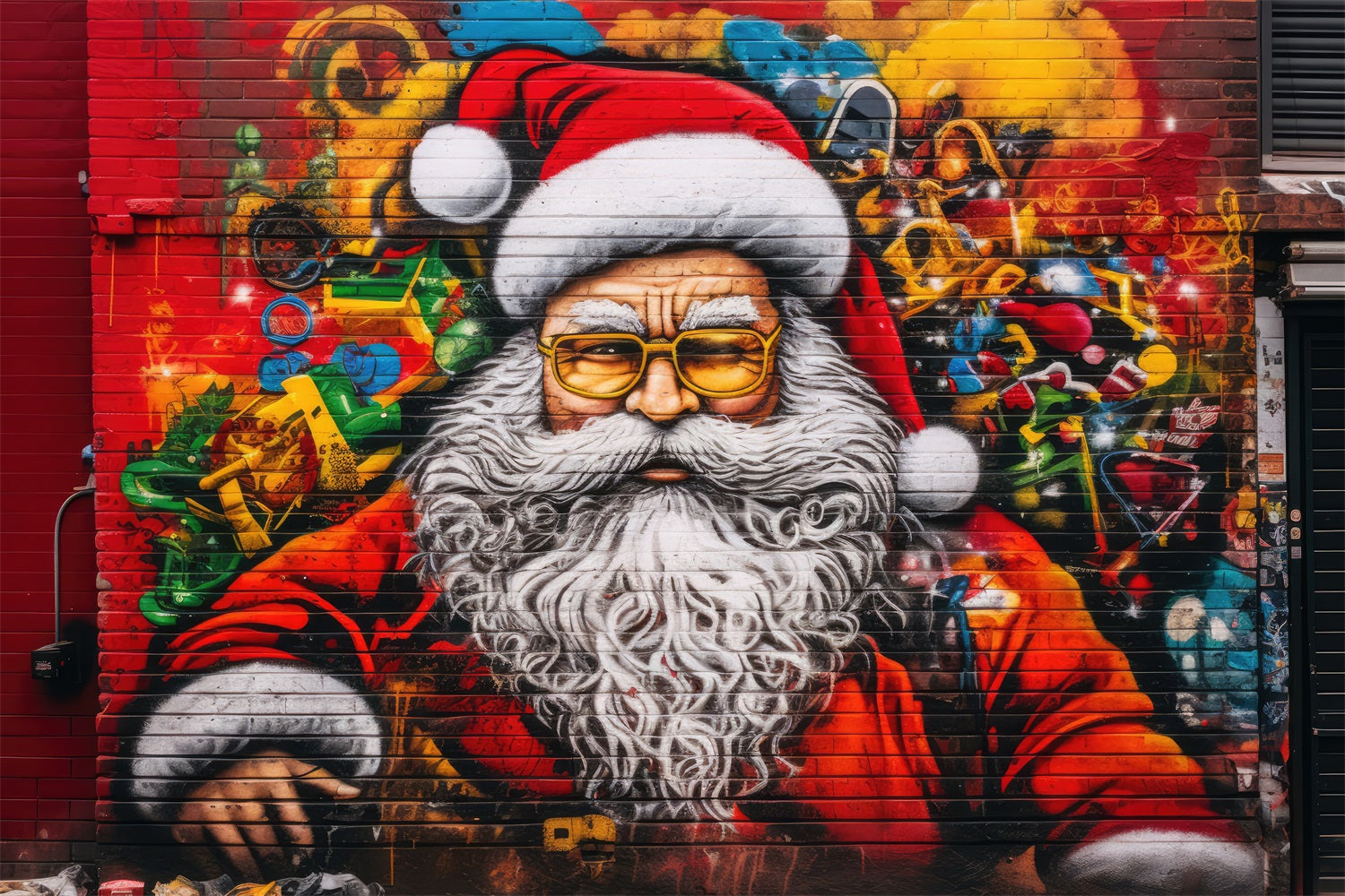 Colorful Santa Christmas Backdrop Colorful Santa Wall Art Backdrop BRP11-105
