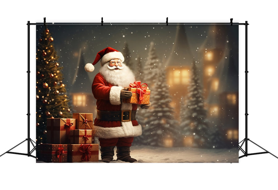 Christmas Photography Backdrops Santa Gift Snowy Wonderland Backdrop B