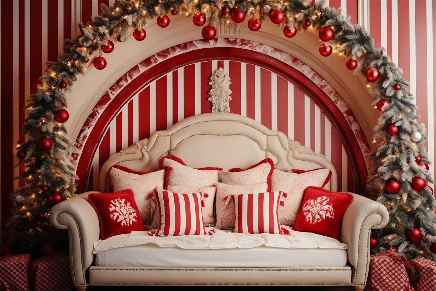 Back Drop Room Christmas Headboard Backdrop Room Red White Theme Backdrop BRP11-248