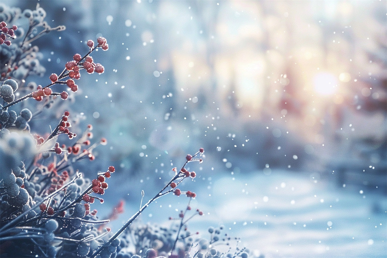 Winter Photo Backdrops Frosty Berries Sparkling Light Backdrop BRP11-3