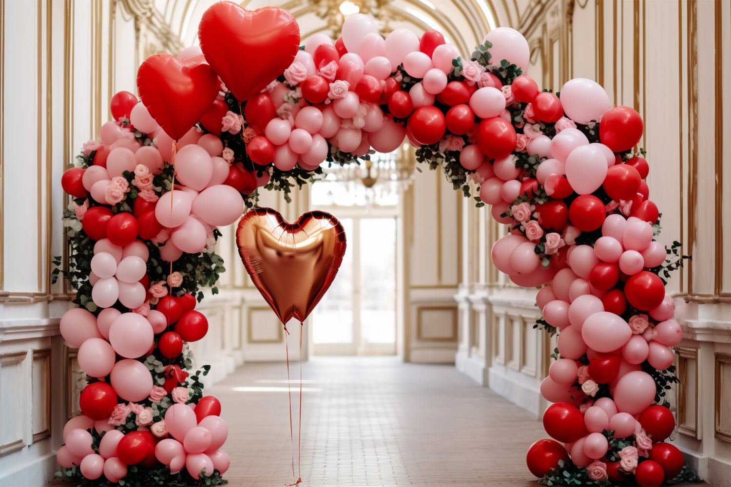 Valentine's Day Backdrop Heart-Shaped Balloons Archway Backdrop BRP11-