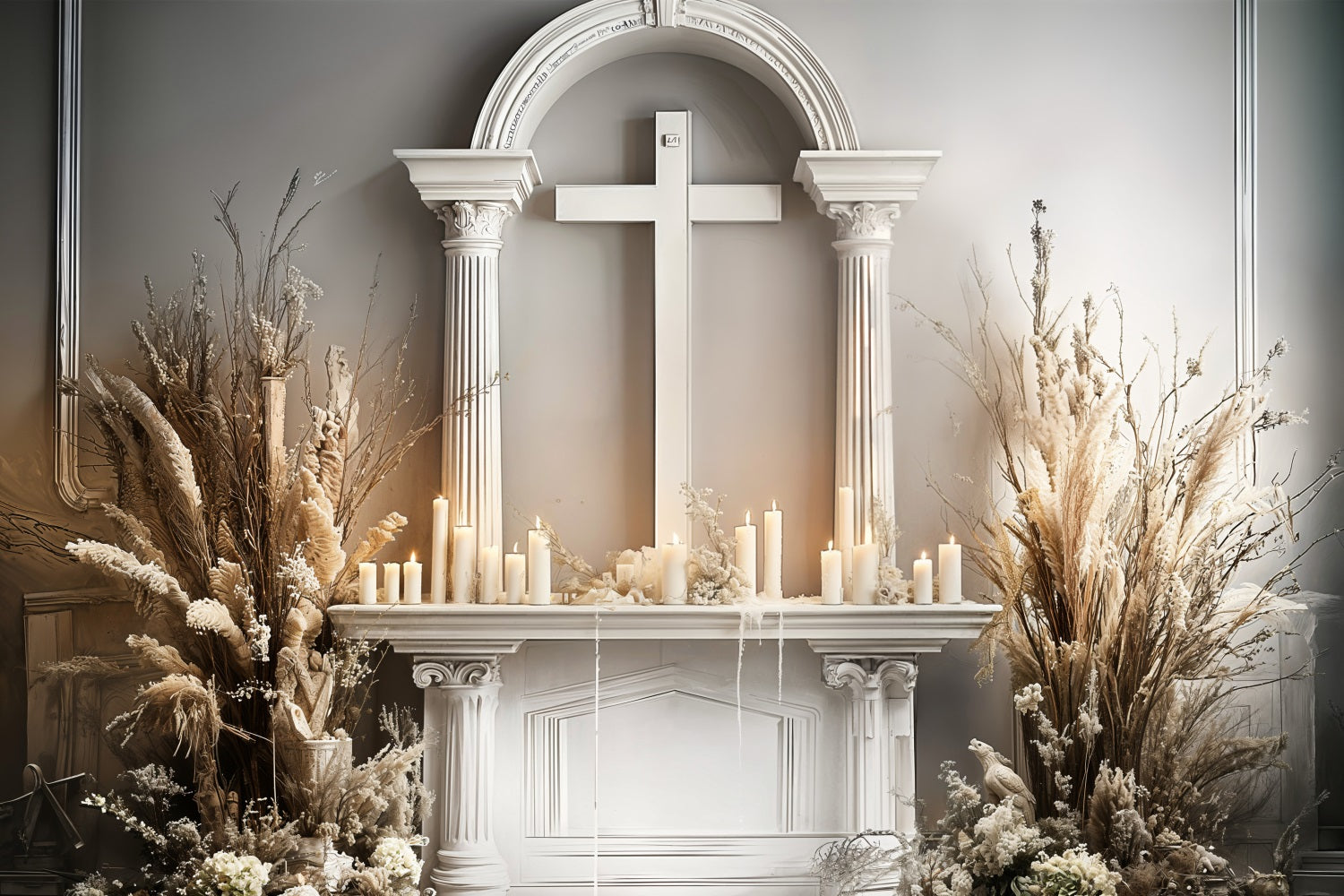 Altar Backdrop Backdrop Easter Altar Cross Candles Florals Backdrop BRP11-329