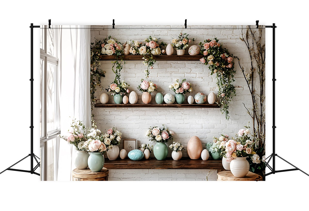 Easter Photography Backdrop Brick Wall Floral Egg Backdrop BRP11-369