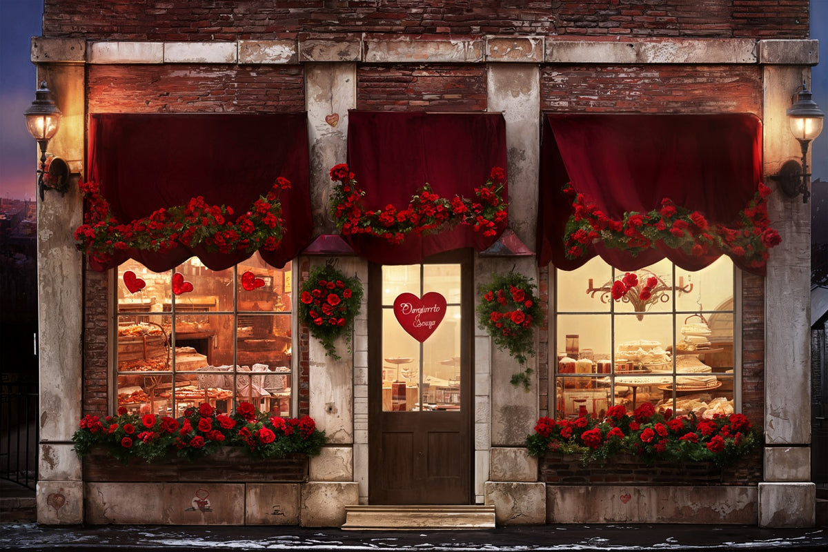 Valentines Day Photoshoot Backdrop Heart Roses Bakery Backdrop BRP11-3