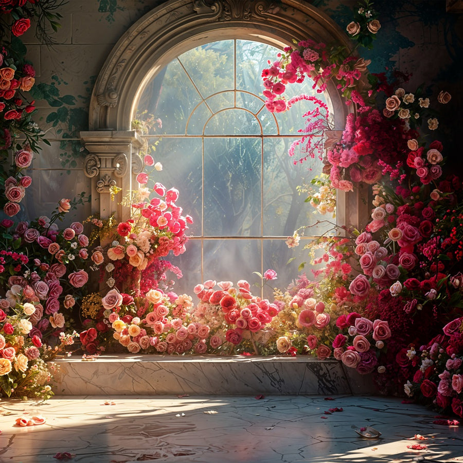 Backdrop Valentine's Day Vibrant Roses Sunlit Window Backdrop BRP11-40