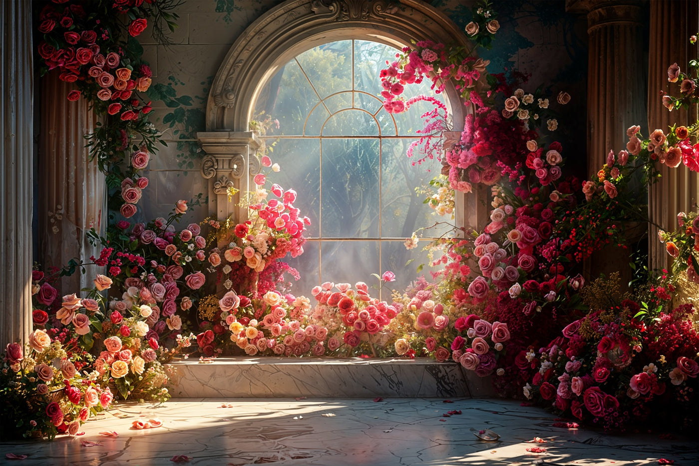 Backdrop Valentine's Day Vibrant Roses Sunlit Window Backdrop BRP11-40