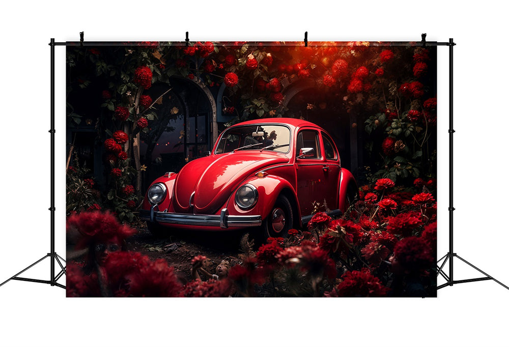 Photo Backdrops Auto Frame Valentine's Day Photo Backdrop Crimson Car Flowers Backdrop BRP11-413