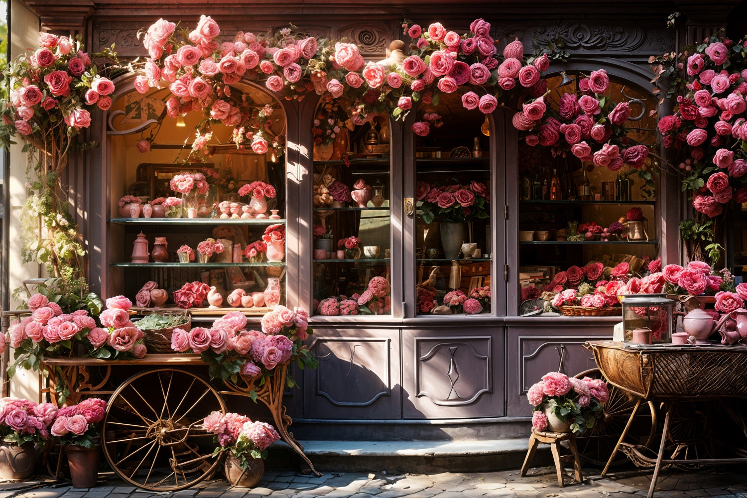 Photography Valentine Backdrops Shopfront Cascading Pink Roses Backdrop BRP11-429