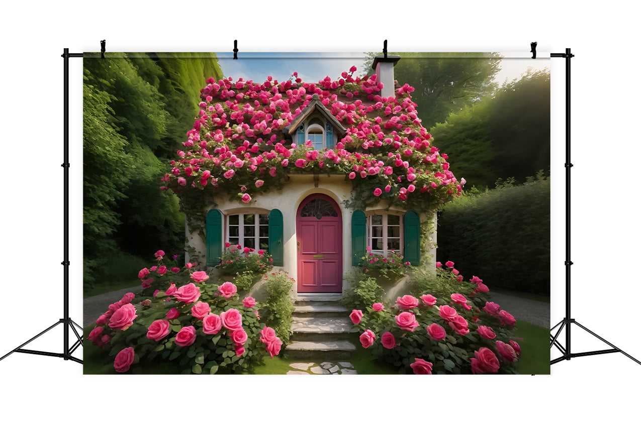 Photography Backdrops Valentines Floral Cottage Pink Roses Backdrop BRP11-431