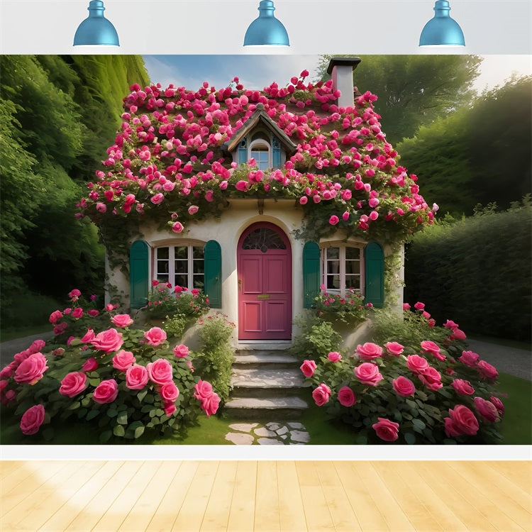 Photography Backdrops Valentines Floral Cottage Pink Roses Backdrop BRP11-431