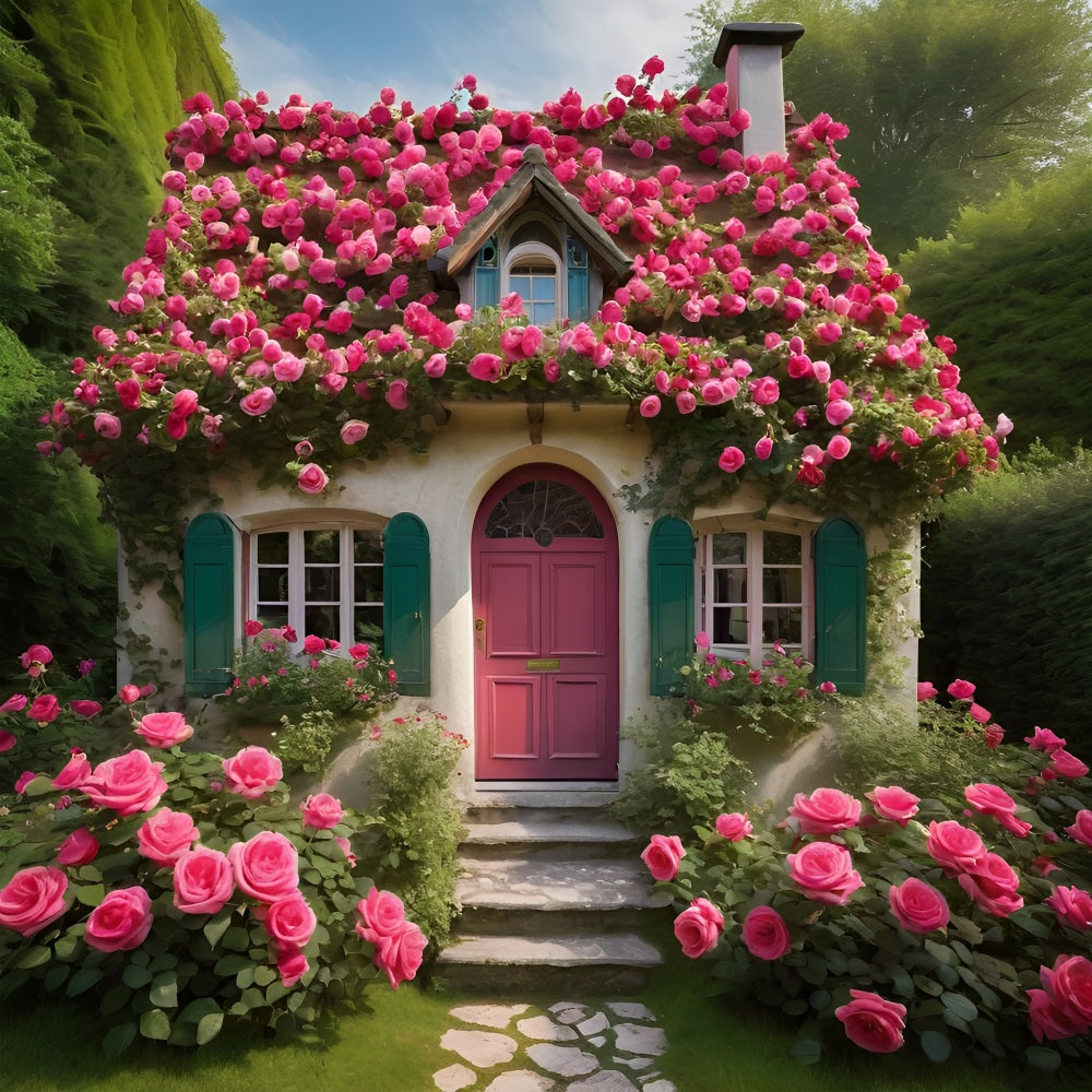 Photography Backdrops Valentines Floral Cottage Pink Roses Backdrop BRP11-431
