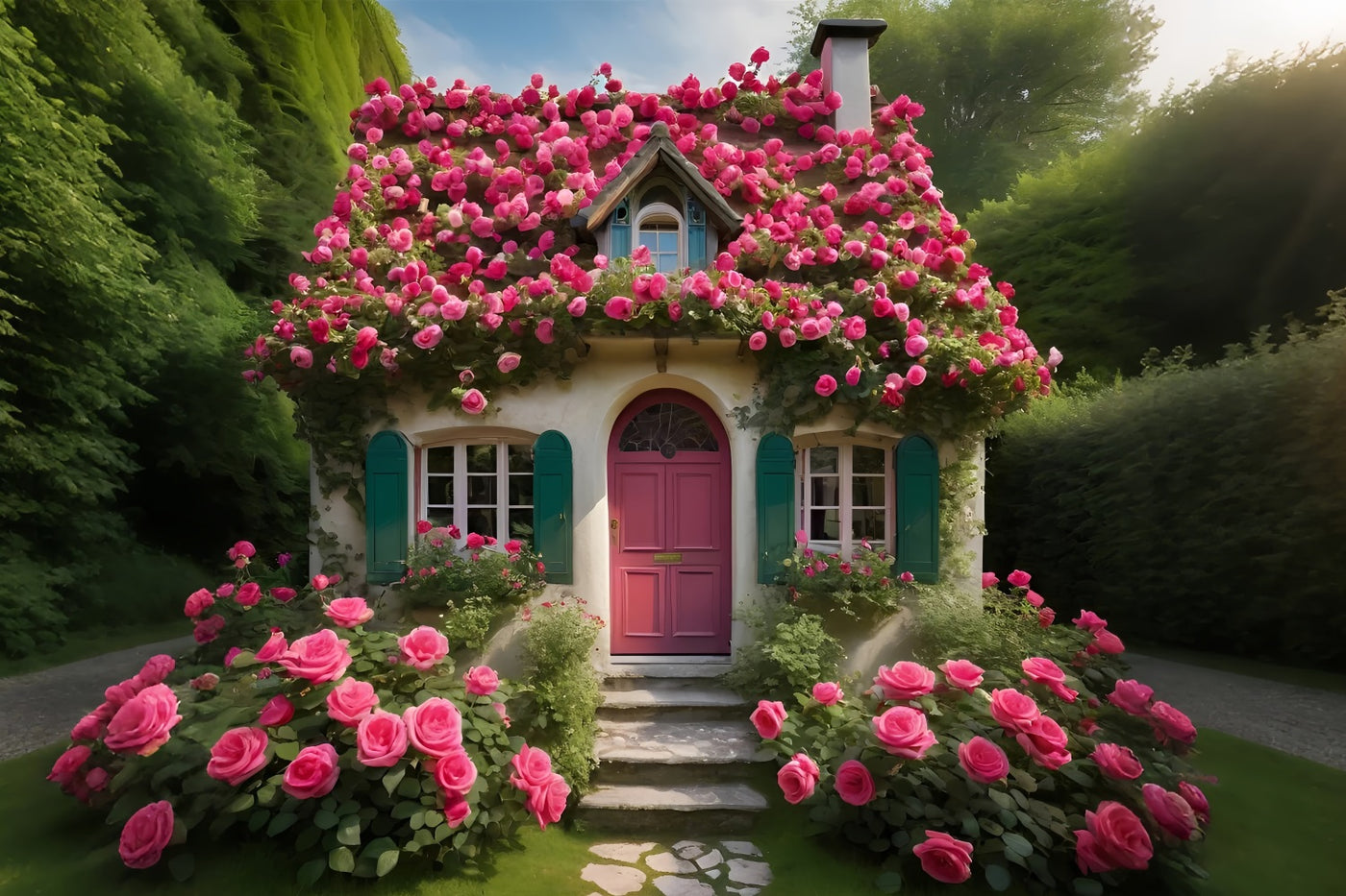 Photography Backdrops Valentines Floral Cottage Pink Roses Backdrop BR